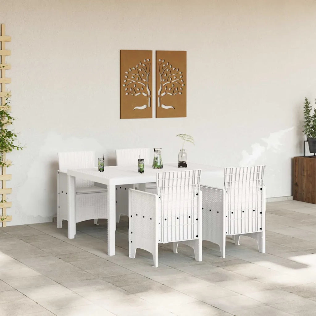 Set da Pranzo per Giardino 5 pz | Set Salotto da Giardino Bianco Rattan Polt