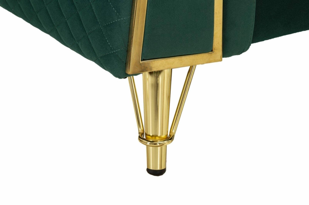 Divano fisso 2 posti Casio, Sofà dritto, Divanetto per salotto, Poltrona matrimoniale, 162x83 h76 cm, Verde e Oro