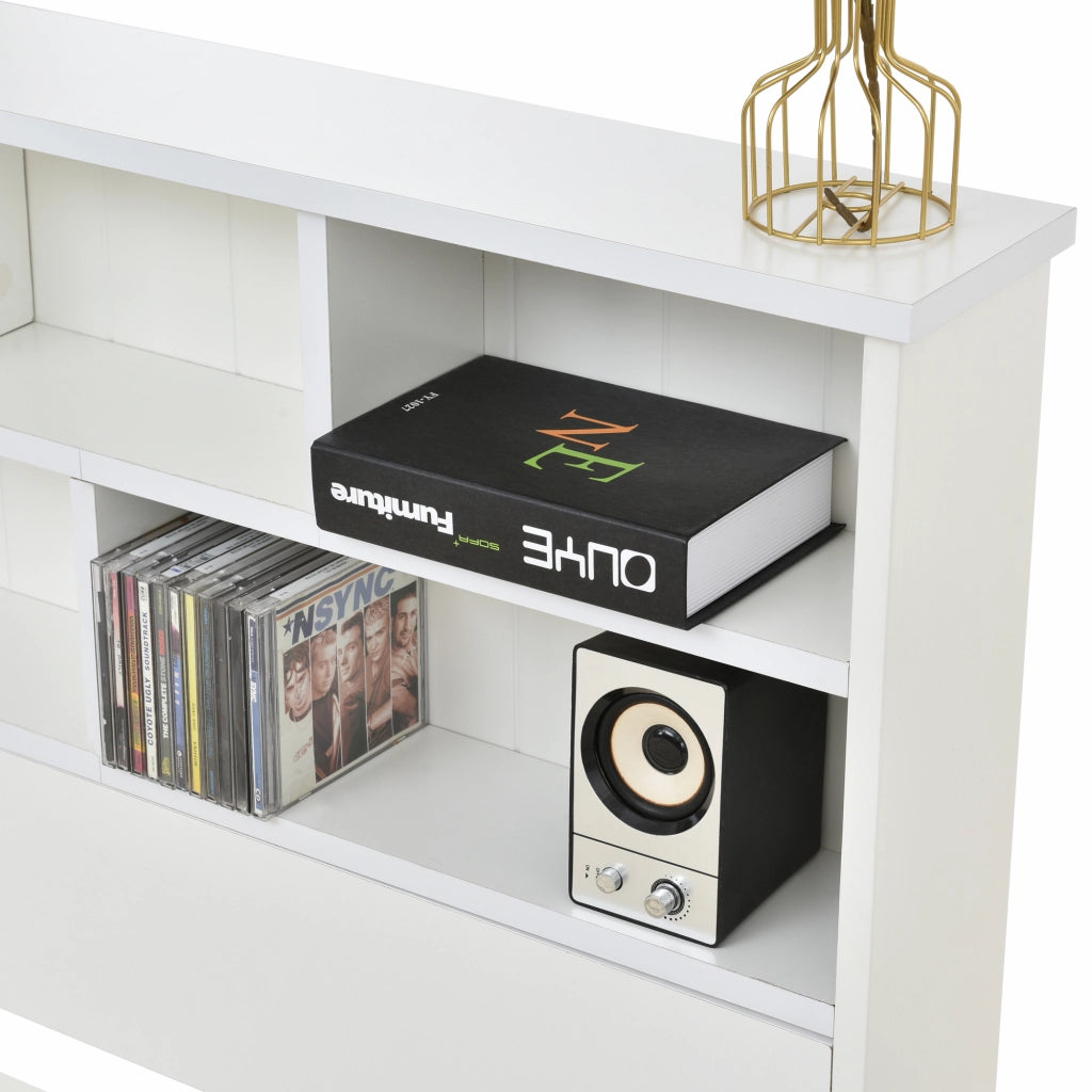 Letto Contenitore 140x200 cm; Letto Matrimoniale con Mensole e Cassetti in Legno Bianco