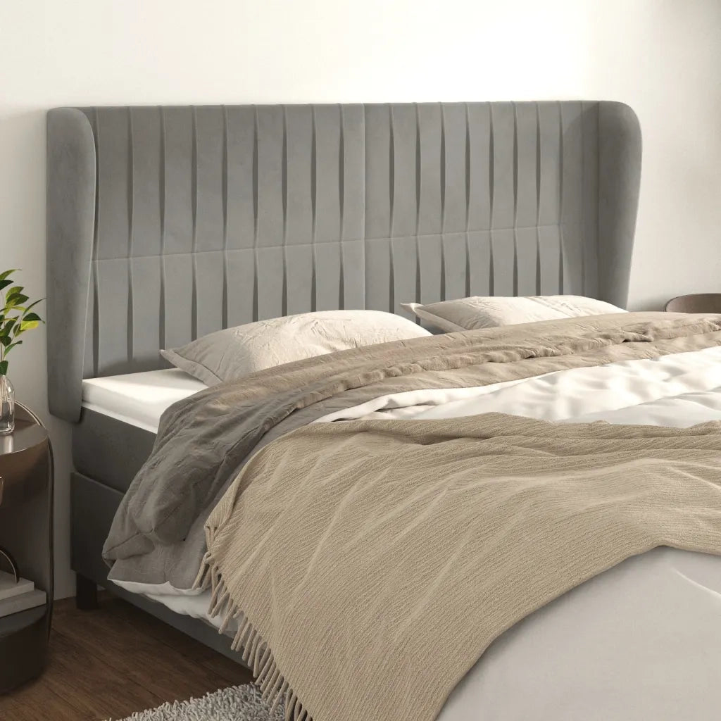Testiera | Testata ad Orecchio Grigio Chiaro 203x23x118/128 cm in Velluto