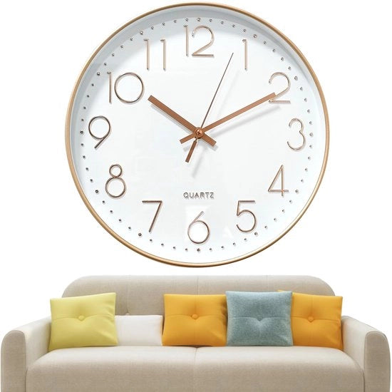 Orologio da parete silenzioso 30cm senza ticchettio, orologio da parete moderno senza ticchettio, orologio da parete per bambini, grande orologio da parete, meccanismo per orologio da parete silenzioso (bianco/rose oro)