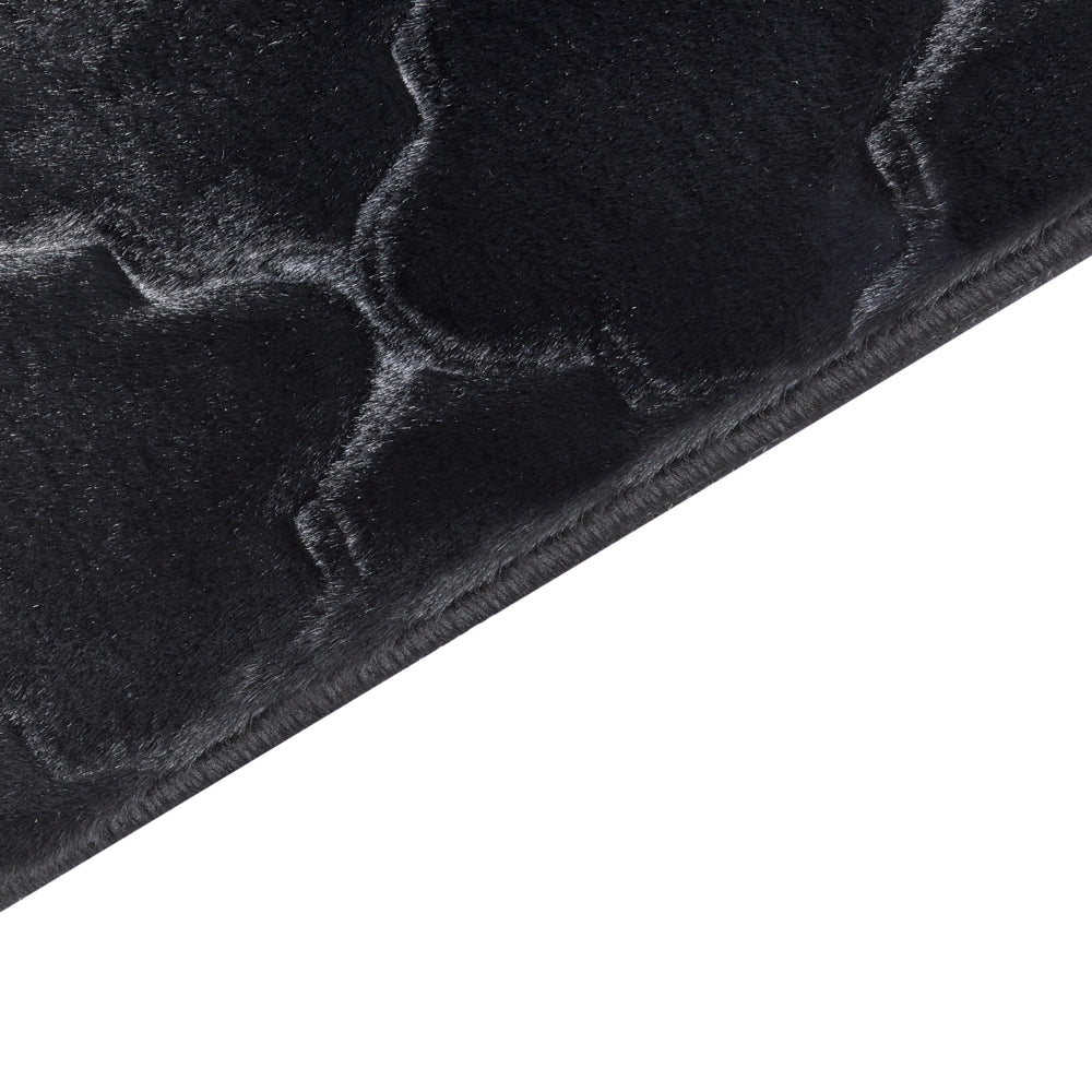 Tappeto in pelle sintetica di coniglio nera 160 x 230 cm motivo a rete soggiorno camera da letto