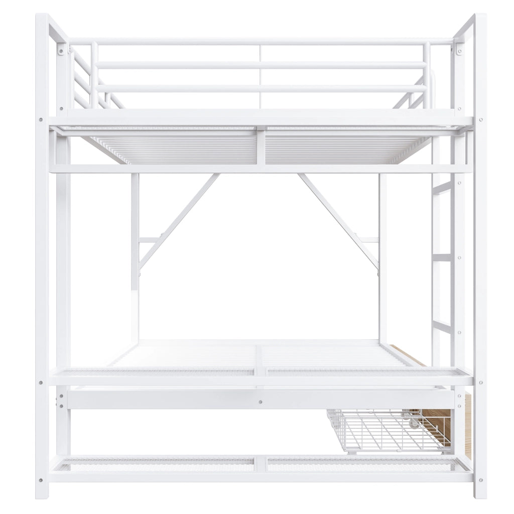 DESMIU Letto a Soppalco 2 Posti con 2 Cassetti, Ripiani e LED Regolabile 140 × 200 cm, Senza Materasso