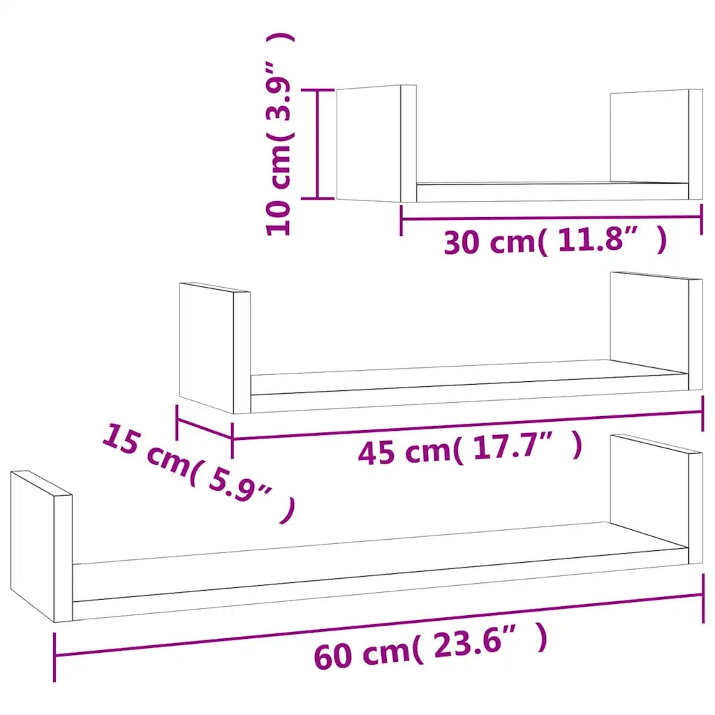 Mensole Espositive Parete 3 pz Rovere Marrone Legno Multistrato 815263