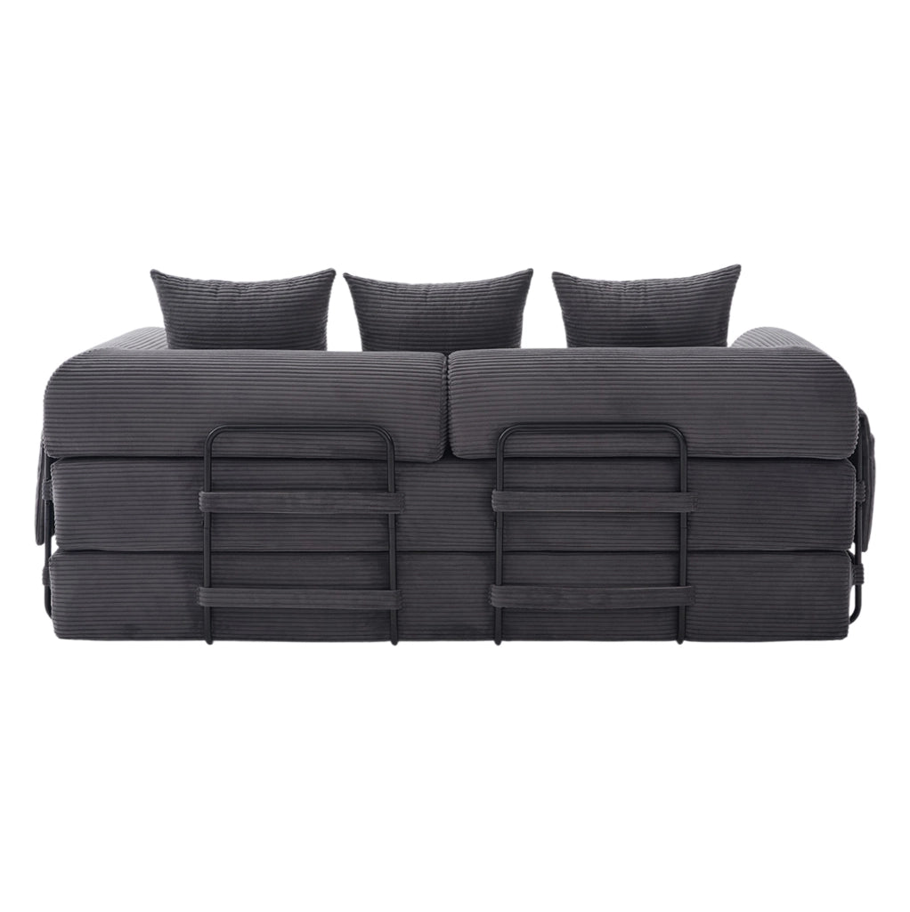 Divano modulare ULEVR 200x94x67 cm in velluto a coste grigio scuro con 3 cuscini e tasca laterale