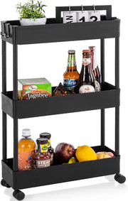 Carrello da cucina, carrello su ruote, ripostiglio per cucina a 3 livelli, carrello sottile per bagno, cameretta, camera da letto, ufficio, 40 x 13 x 67 cm, nero