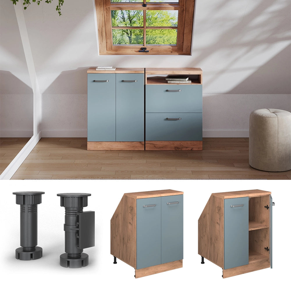 Mobile sottotetto Rion Grigio-blu/Rovere dorato 60 x 83.8 cm con 2 porte, carcassa 60 cm profondità Vicco