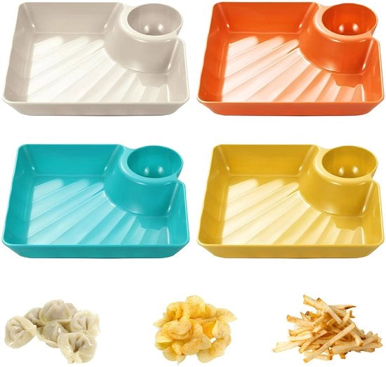 Servizio da 4 pezzi - Piatto da snack con contenitori - Piatto da servizio riciclabile in plastica - Ideale per frutta, noci e salse