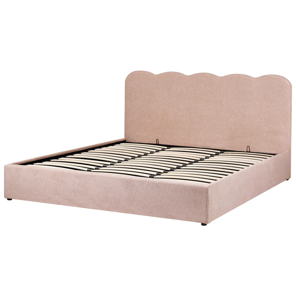 Letto in tessuto rosa pastello 180 x 200 cm contenitore elevabile con testiera e rete a doghe