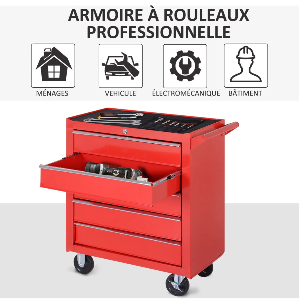 Carrello attrezzi con cassetti ¨C Zephmum ¨C Rosso, Acciaio, 69x33x75 cm