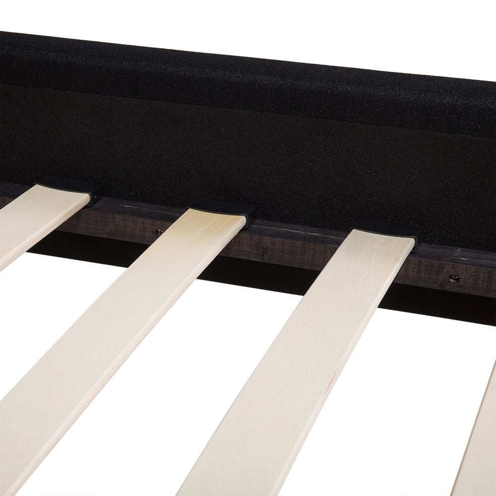Letto rivestimento in tessuto Nero Gambe in legno scuro 180 x 200 cm Retro
