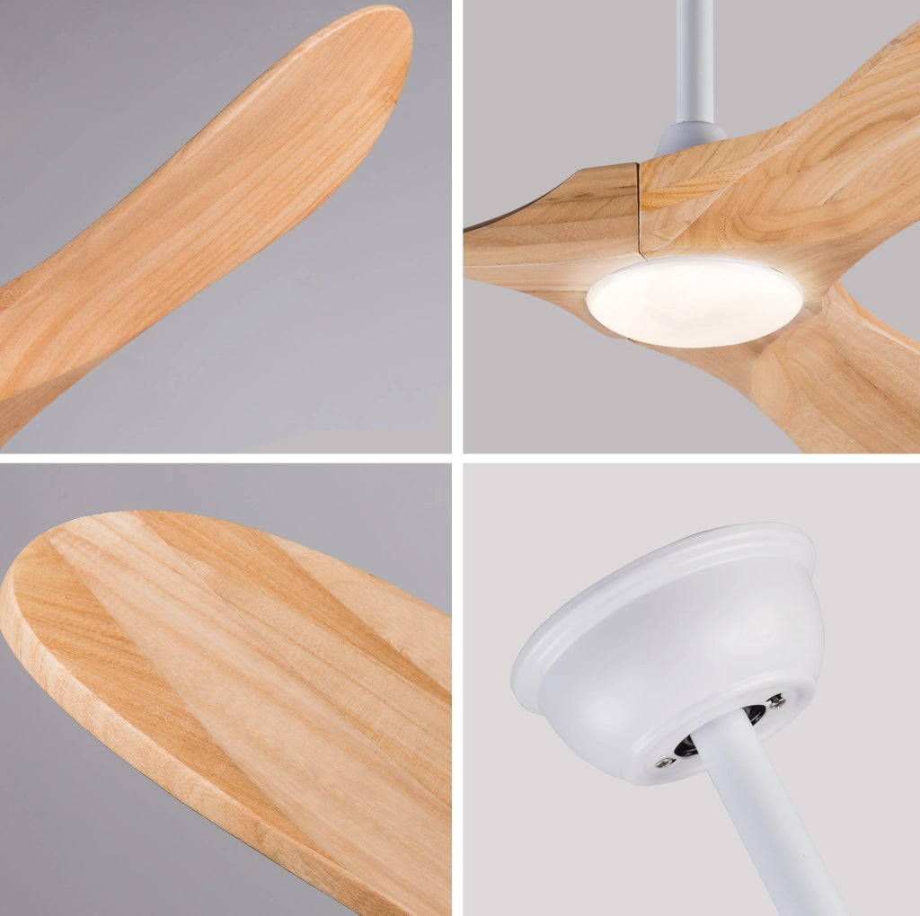 Ventilatore da soffitto con luce LED 42 pollici in legno massello; bianco naturale