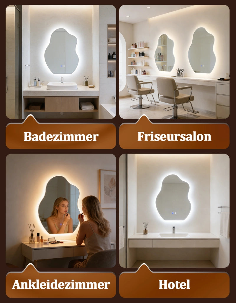 ZMH Specchio da bagno LED asimmetrico 60x80 cm IP44 interruttore touch funzione antiappannante dimmerabile 3000K-6500K