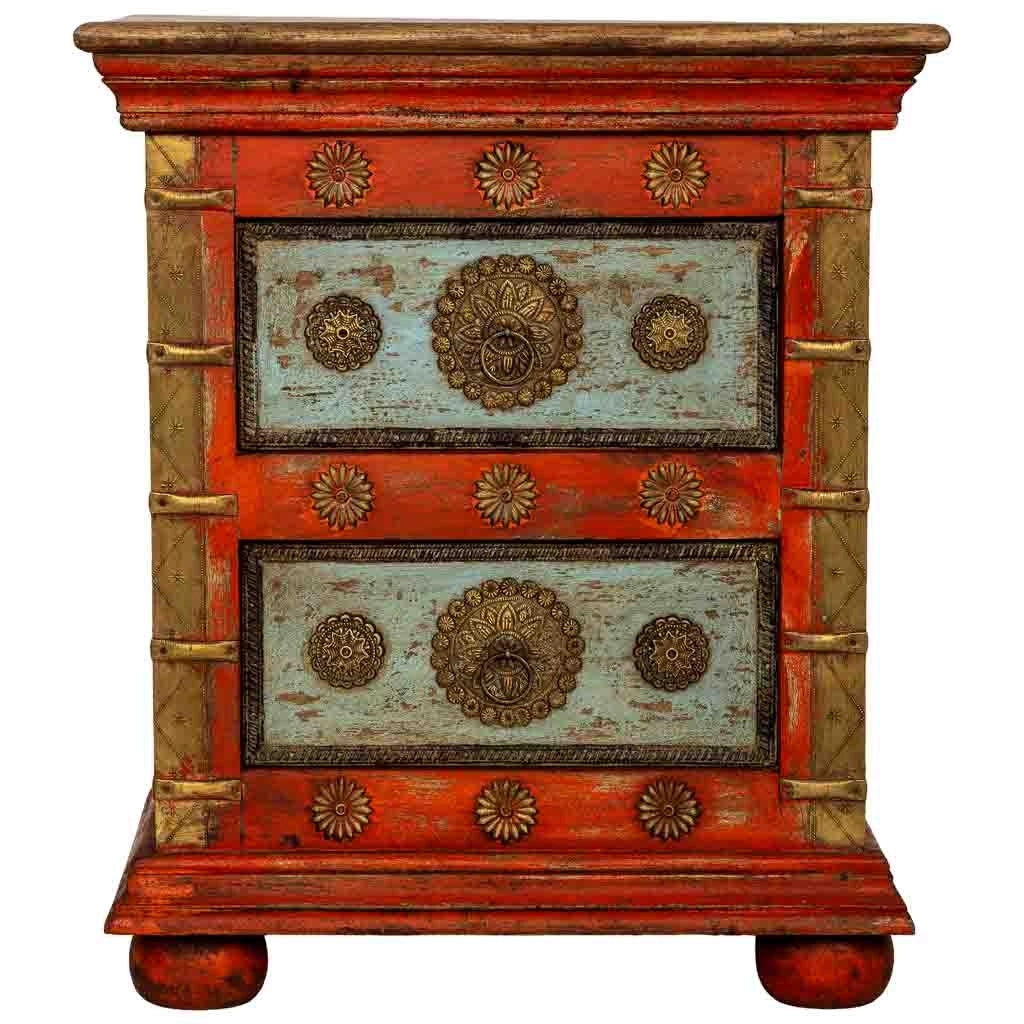Comodino in legno rosso, realizzato a mano, 50x40x59 cm