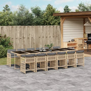 Set Pranzo da Giardino 13 pz con Cuscini Beige Misto Polyrattan