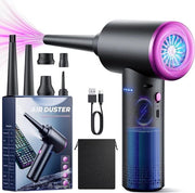 Distrattore d'aria - Pulitore di polvere - 3 velocità - Flusso d'aria - Senza fili - Ricaricabile - 6 bocchini - Pulitore di divano - Nero - Lampada LED