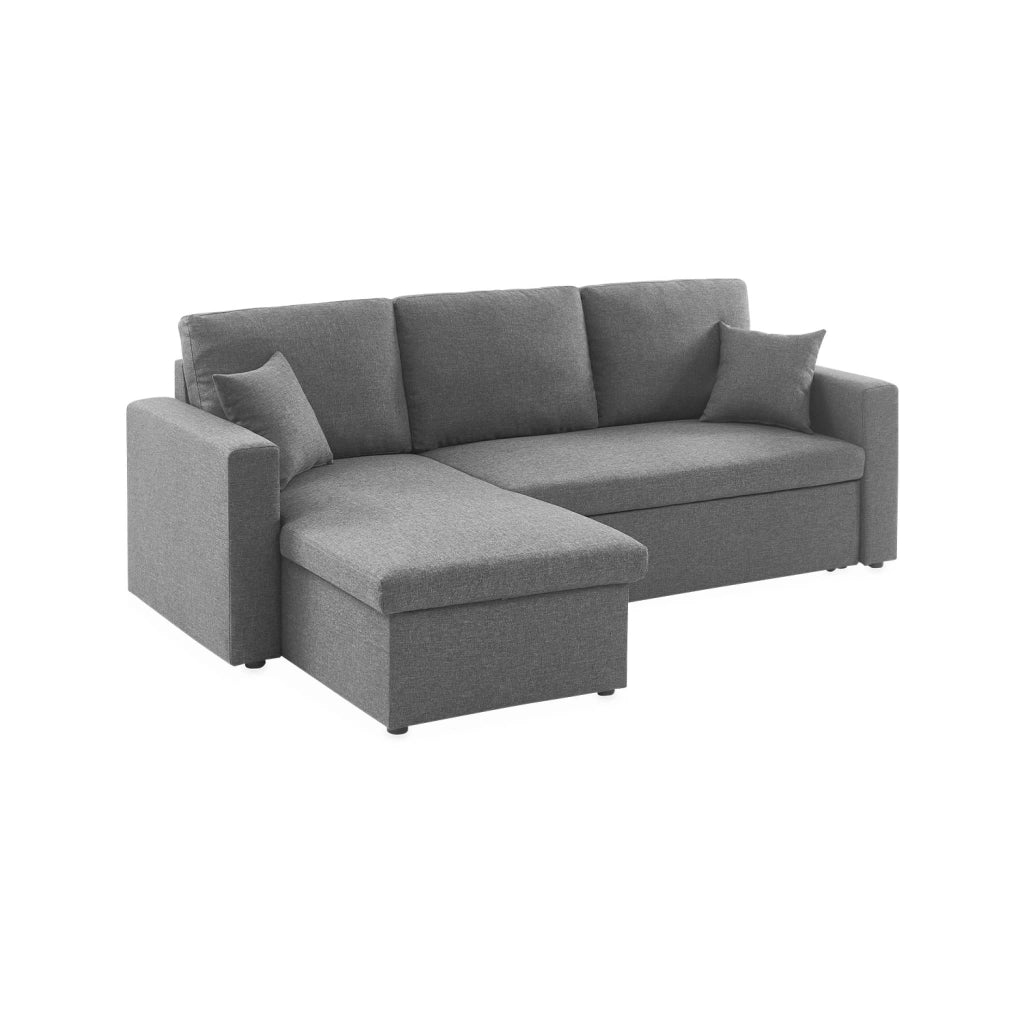 Divano letto angolare reversibile con contenitore, 3 posti, grigio