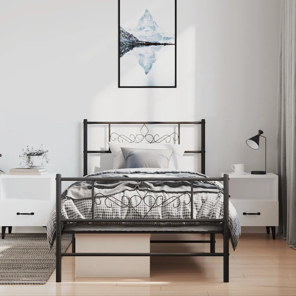 Giroletto con Testiera e Pediera Metallo Nero 100x190 cm 355279