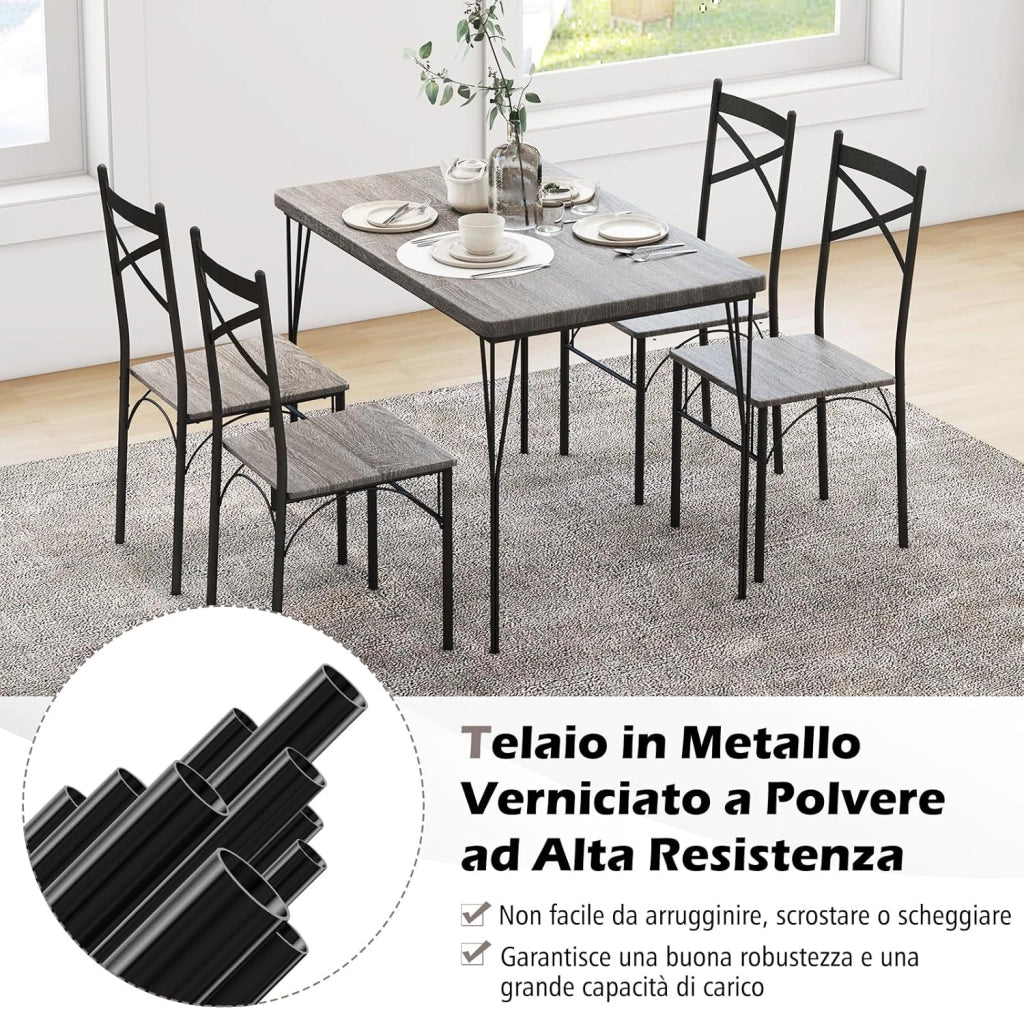 Set da Tavolo da Pranzo 5 Pezzi, Tavolo da Pranzo con 4 Sedie in Metallo, Set di Mobili da Cucina, Set da Pranzo per Cucina, Sala da Pranzo