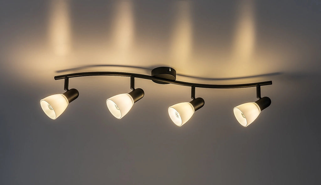Plafoniera Soma 4 luci E14 nera vetro bianco Rabalux