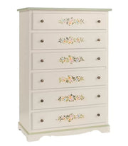 Cassettiera 6 cassetti legno shabby bianco decori 97x49x140 (491) - Mobili 2G