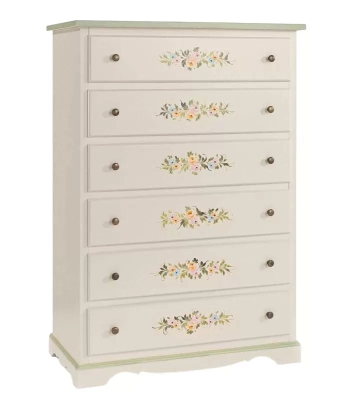 Cassettiera 6 cassetti legno shabby bianco decori 97x49x140 (491) - Mobili 2G