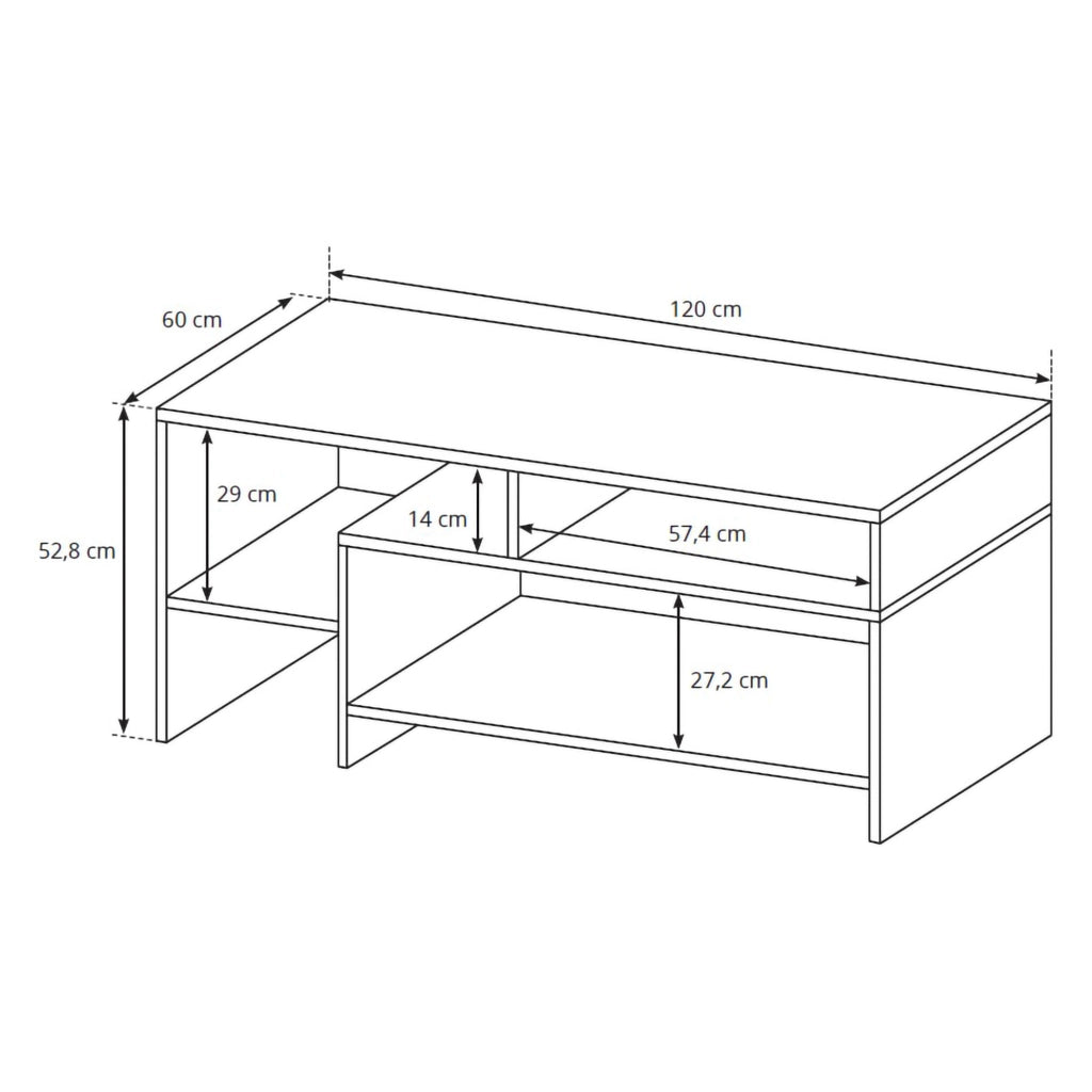 Karaseso, Tavolino da Salotto 3 Vani, 120x60x53h cm Marrone Rovere