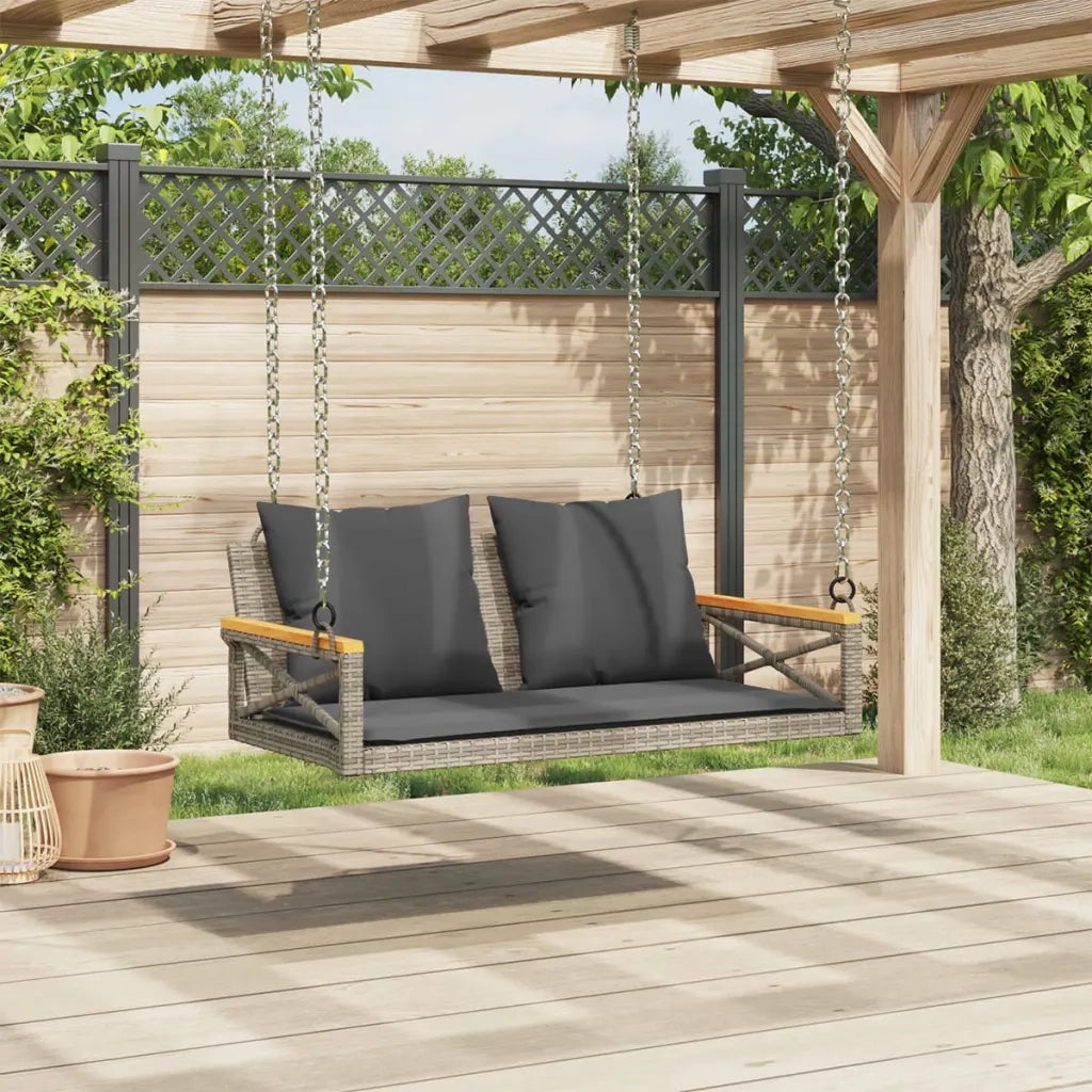 Panca da Giardino | Panchina Dondolo con Cuscini Grigia 109x62x40 cm in Polyrattan
