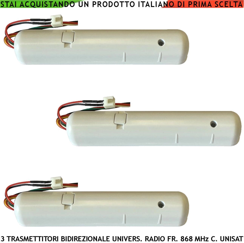 Trasmettitore Wireless Bidirezionale 3 Pezzi Frequenza 868 MHz Portata 300 Metri Codifica UNISAT Anticollisione Anti Jamming Ingresso Sensori Remoti Conta Impulsi Controllo Allarmi Protezione Tamper