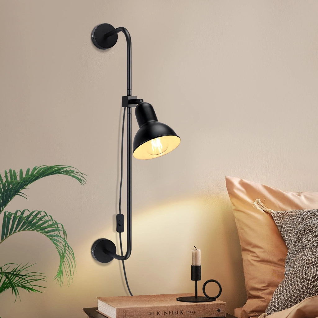 ZMH Applique da parete nera per interni Con interruttore E27 faretto da parete vintage industriale senza lampadina