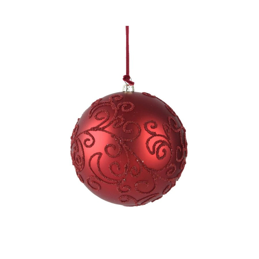 PALLINA NATALIZIA BORDEAUX 8CM SATINATA CON DECORI VELLUTATI INFRANGIBILE KAEMIK