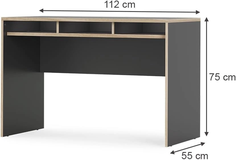 Scrivania con ripiani Tetrix, Antracite, 112 x 55 cm con 3 scomparti, adatto come postazione di lavoro per smart working e studio