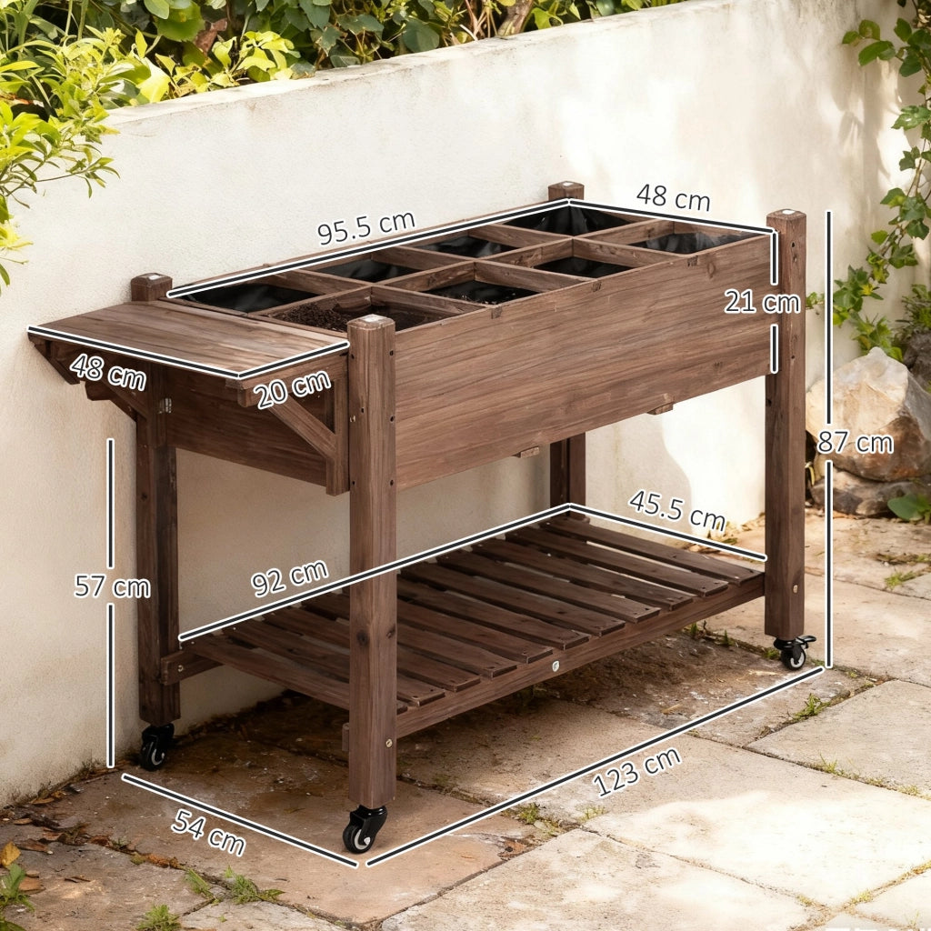 Fioriera da Esterno in Legno di Abete con 8 Vasi, Ripiano Laterale e Mensola Inferiore ¨C zephmum ¨C 123x54x87 cm