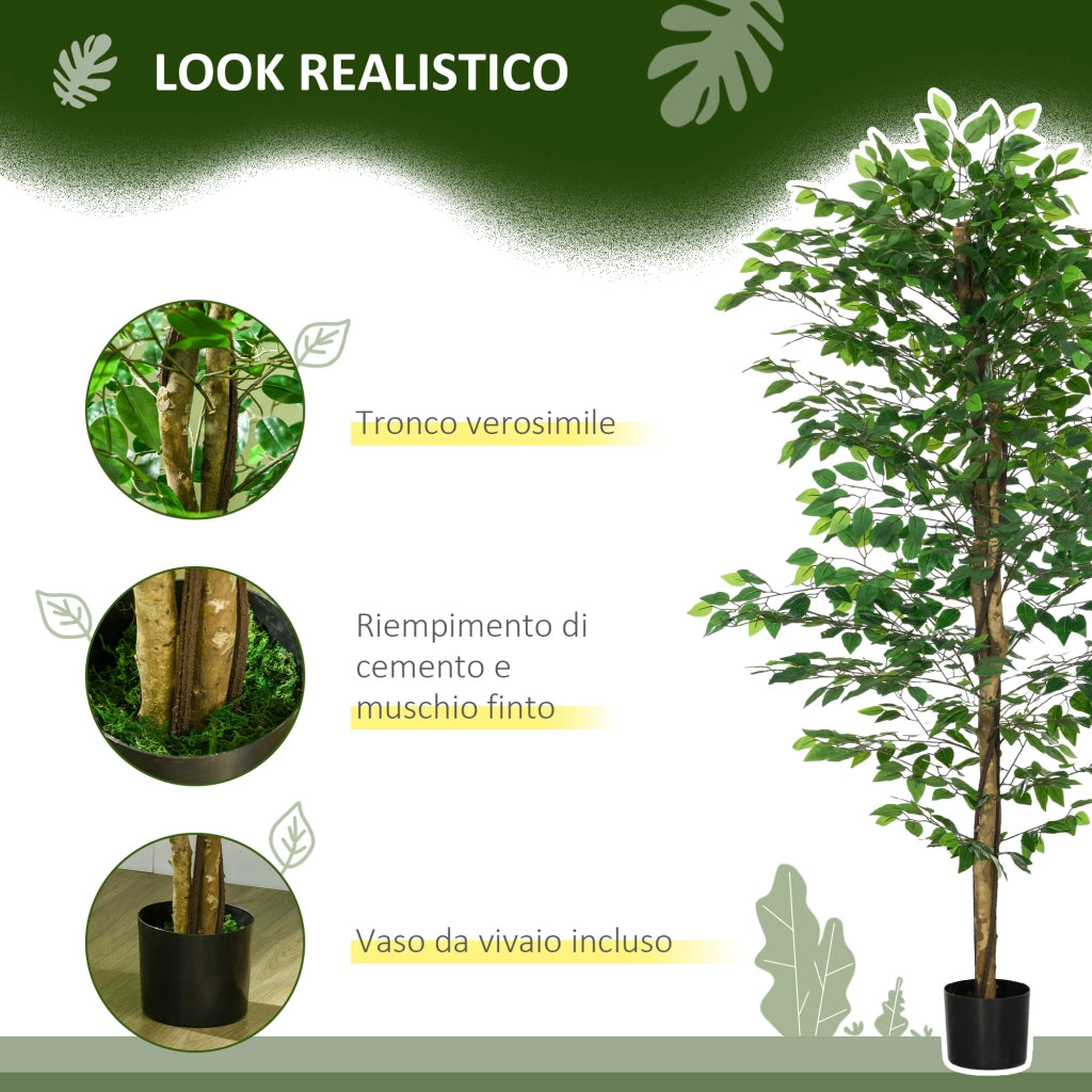 Ficus Artificiale ¨C zephmum ¨C Verde 180 cm con Vaso in Metallo