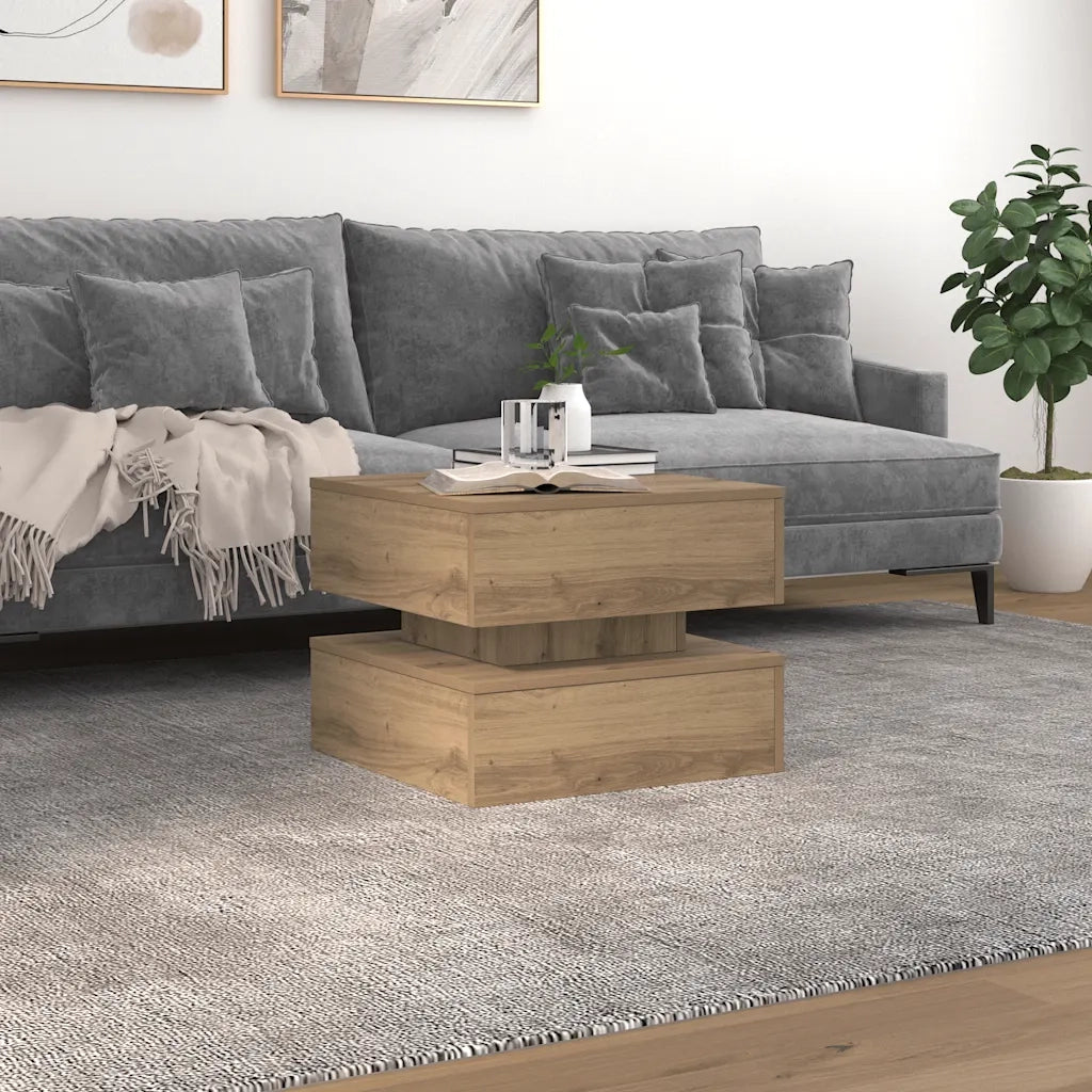 Tavolino da Salotto con Luci LED-Tavolino da soggiorno Rovere Artigianale 50x50x40 cm 973950