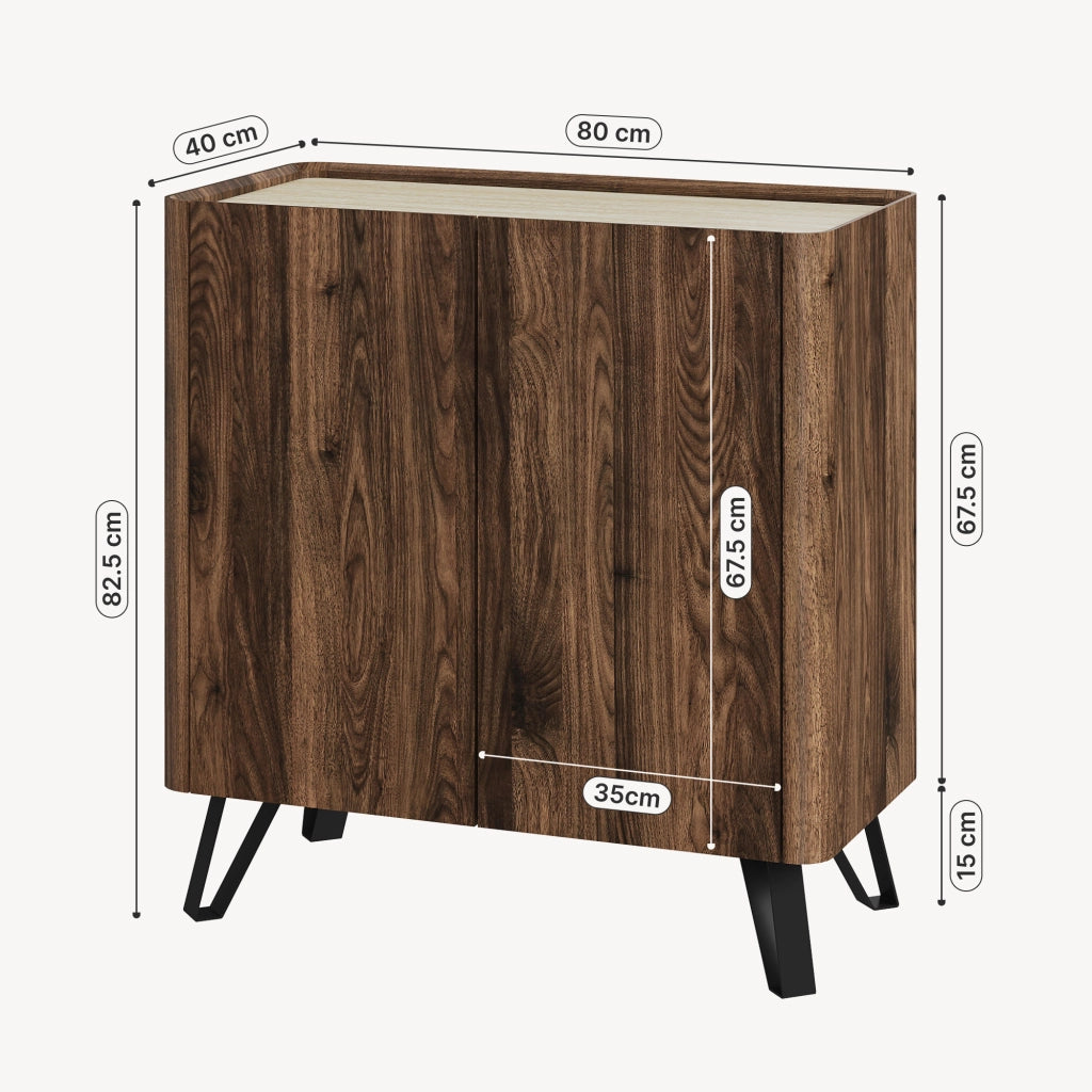 Credenza Trorlon a 2 Ante Mobile Contenitore 83x80x40 cm - Effetto Noce/Travertino [en.casa]