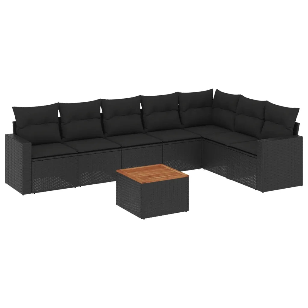 Set Divani da Giardino con Cuscini 8 pz Nero in Polyrattan 3256482