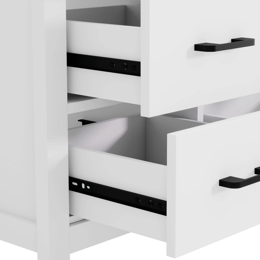 Mobile bagno freestanding 76¡Á46¡Á82 cm con lavabo in ceramica, MDF laccato bianco, 4 cassetti e ripiani regolabili