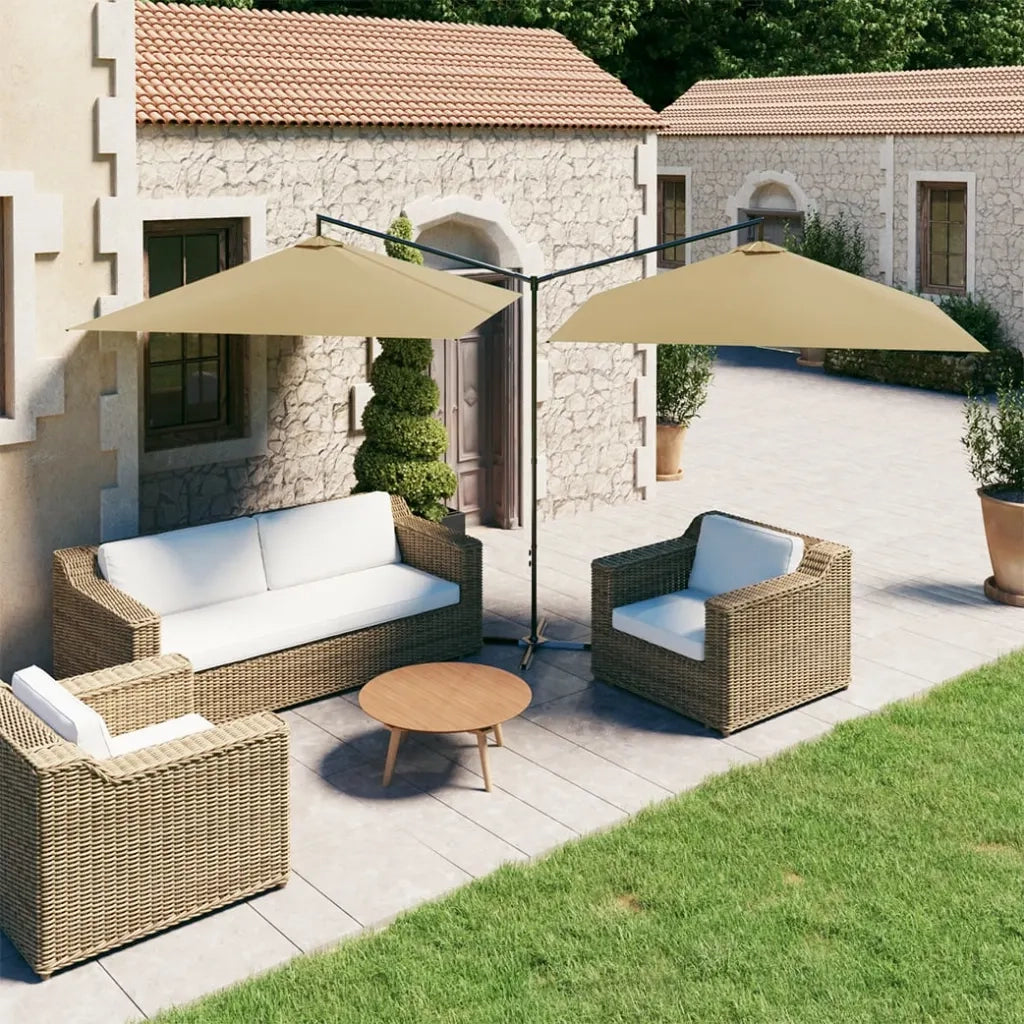 Ombrellone Doppio-Ombrellone da giardino con Palo in Acciaio Tortora 600x300 cm