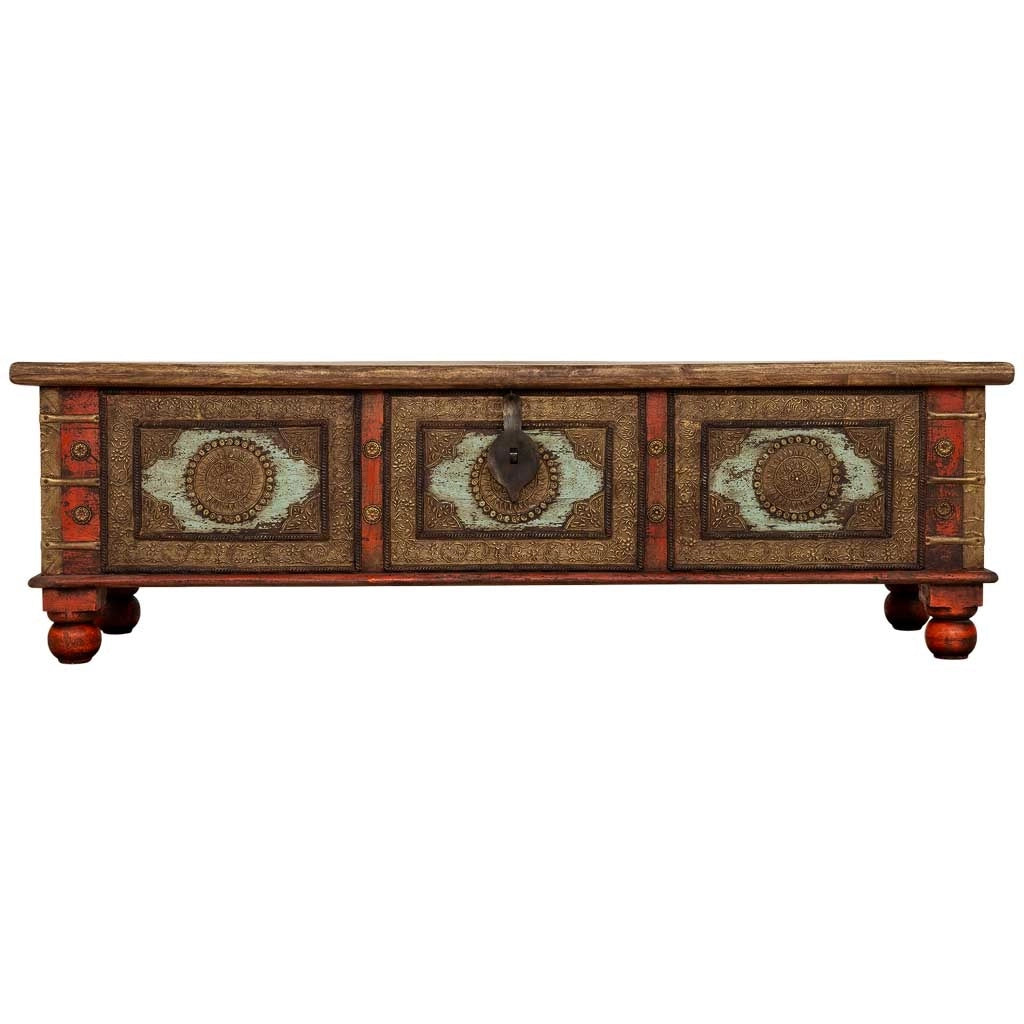 Cassapanca artigianale in legno rosso 150x45x46h cm
