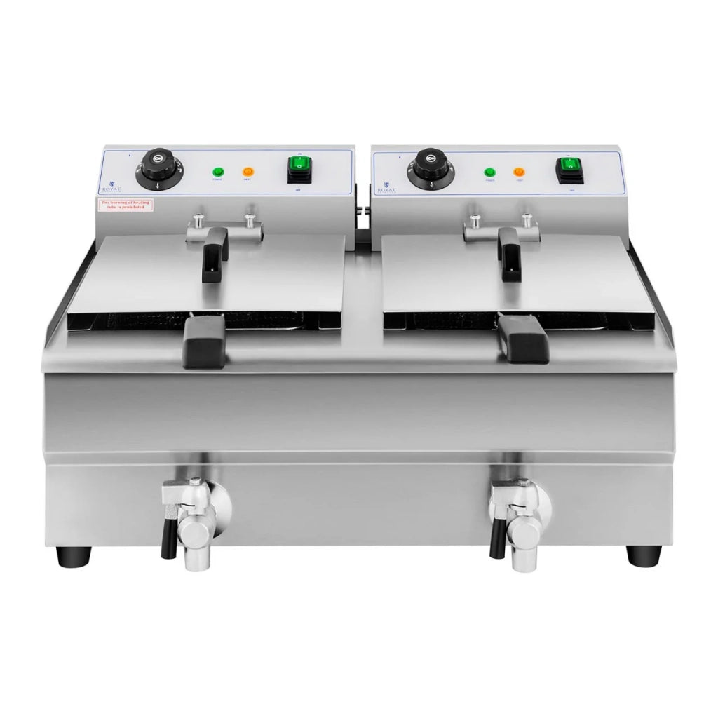 Friggitrice elettrica professionale per ristoranti 2 x 10 litri rubinetti di scarico 14_0001786