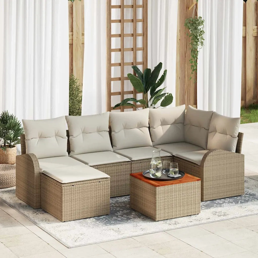 Set Divano da Giardino con cuscino 7 pcs Beige polyrattan