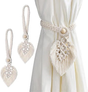 2 pezzi di fermacarte in macramé a strisce per tende con design foglie - fermacarte in cotone per tende - fermacarte decorative - clip per tende - fermacarte a vela per tende - decorazione per tende