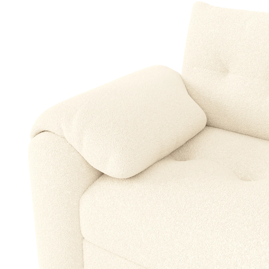 Divano modulare 2-3 posti con contenitore tavolino girevole a 270° e poggiatesta per salotto compatto in teddy beige
