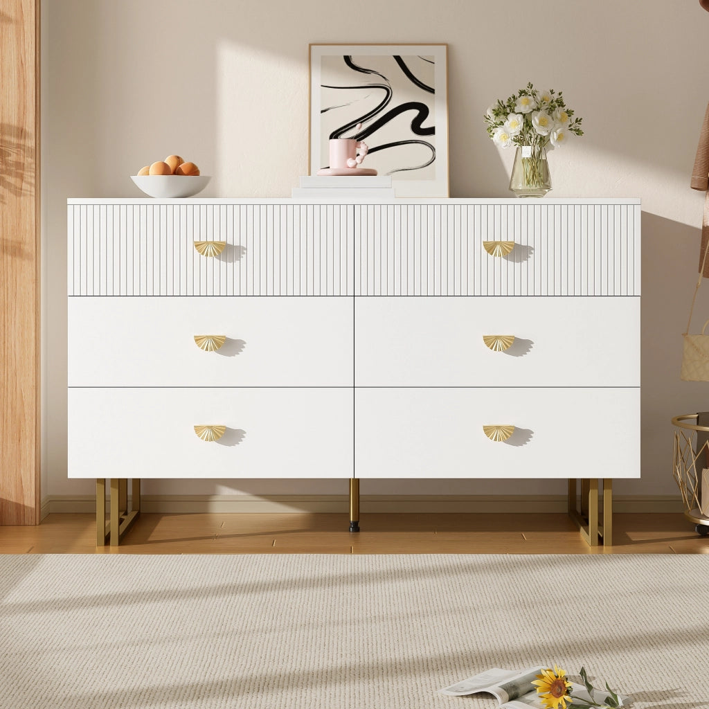 Credenza moderna con 6 cassetti - Zephmum- Bianco e oro, design elegante in MDF e acciaio, 120x40x75 cm