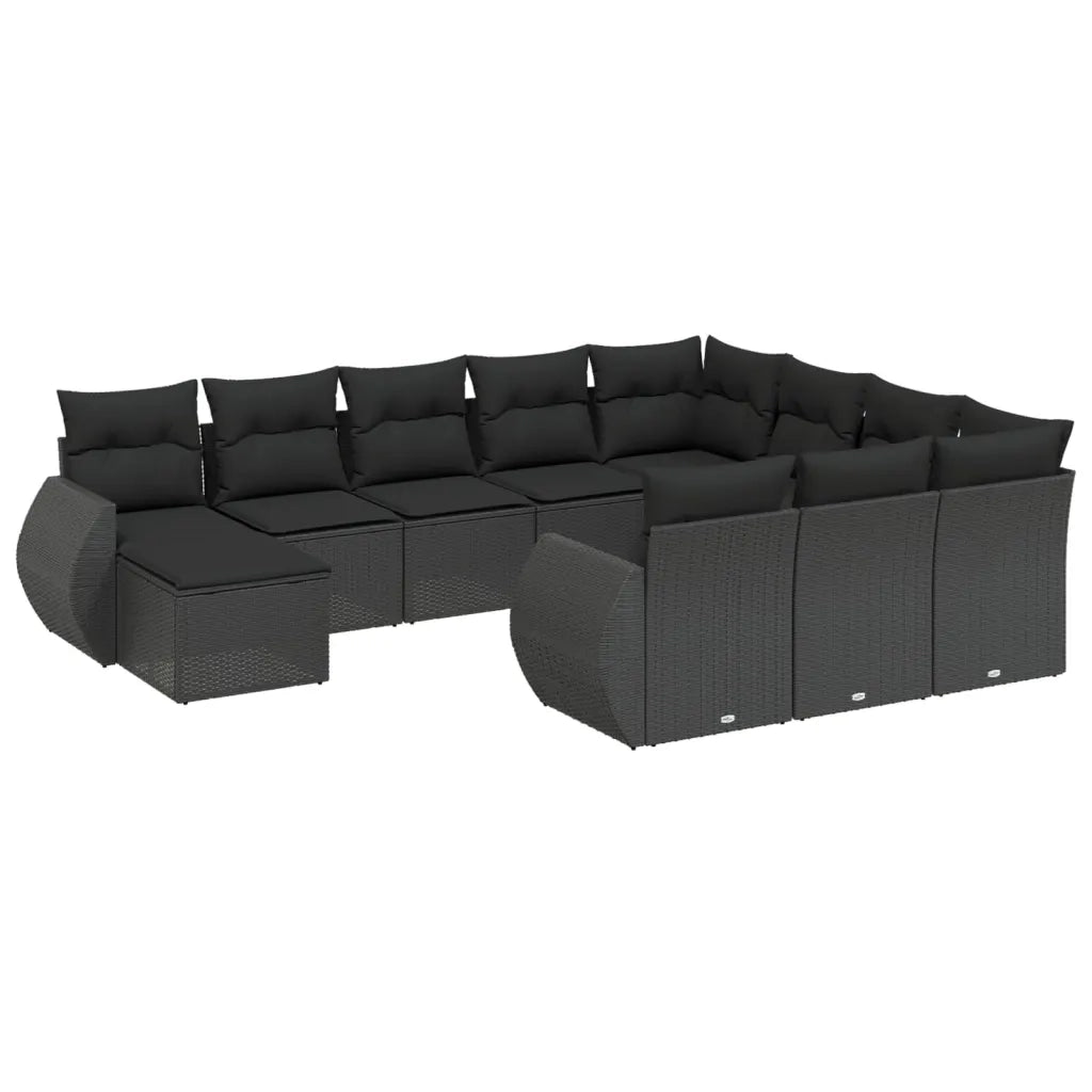 Set Divani da Giardino 11 pz con Cuscini in Polyrattan Nero