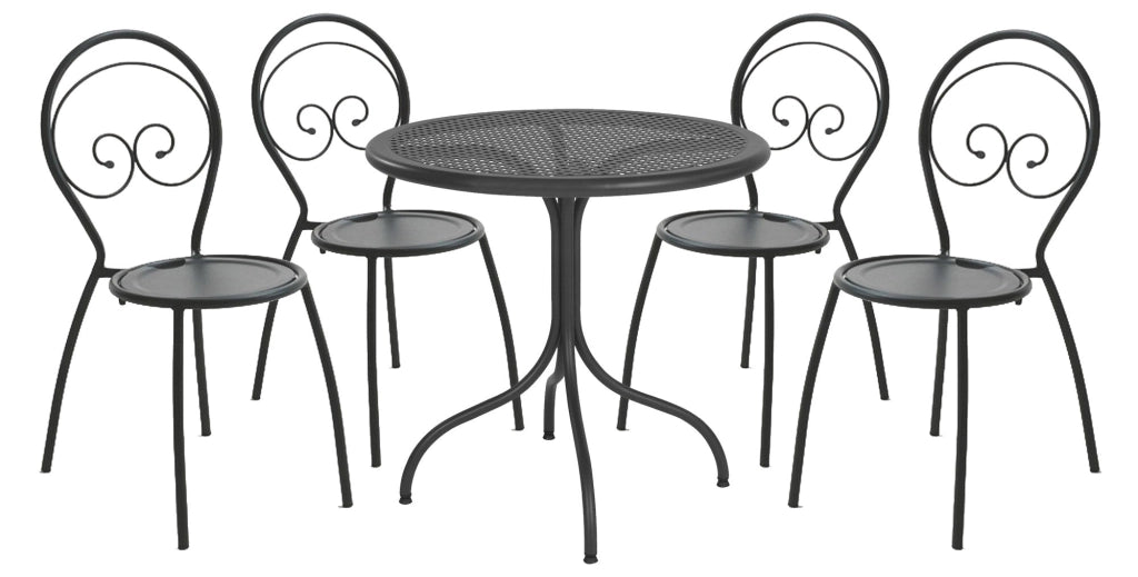 Set Tavolo Tondo e 4 Sedie da Giardino in Acciaio RD Italia Fiona Antracite