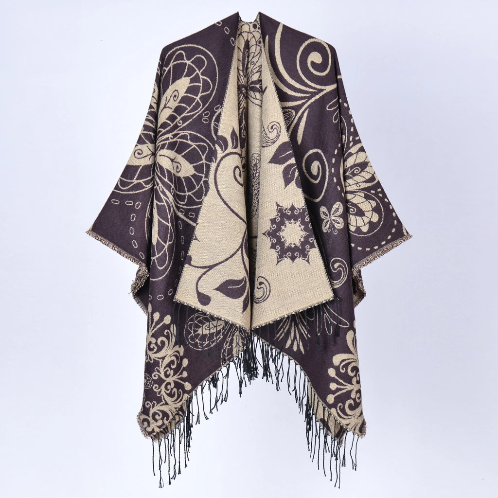 Nuovo scialle con nappe jacquard e motivo paisley - Elegante e caldo scialle con nappe