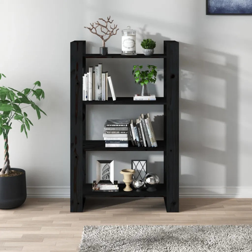 Libreria/Divisorio Nero 80x35x125 cm in Legno Massello di Pino 813908