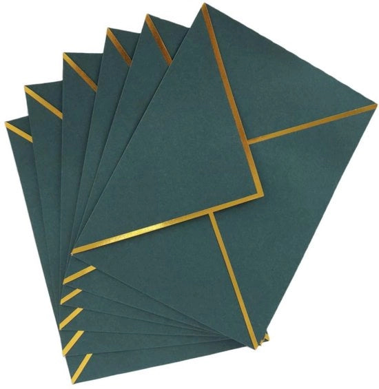 50 confezioni di inviti in velluto verde con bordo in oro, formato 13,5 x 18,5 cm, con 50 V-klep per matrimoni, feste e inviti